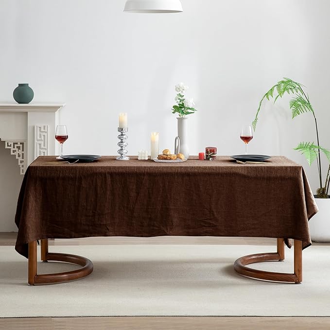 EVERLY 100% Pure Linen Rectangle Tablecloths 60x120Inches for Dining, Parties,Weddings and Restaurants,Decorative Halloween,Thanksgiving Machine Washable Tablecloths-Chocolate