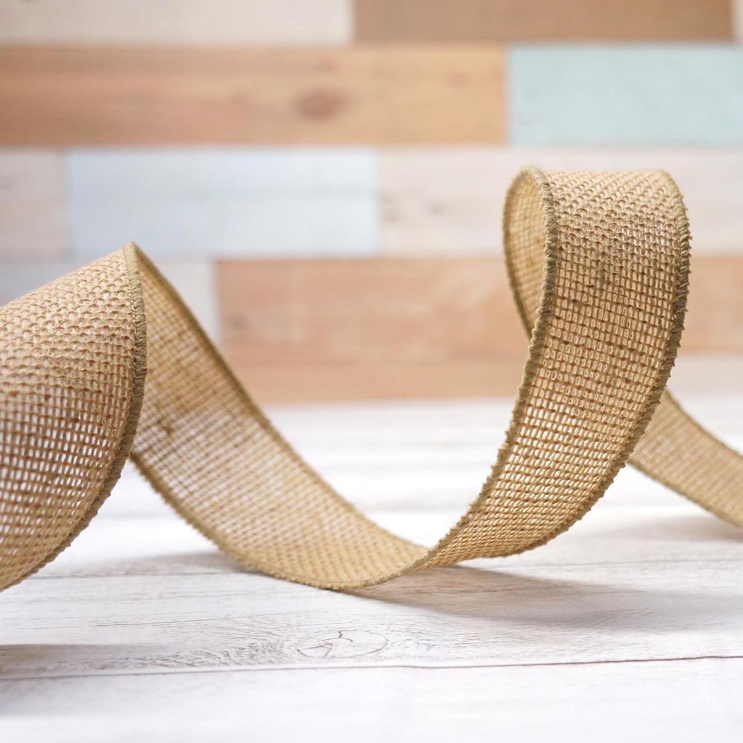 CT CRAFT LLC Burlap Fabric Wired Ribbon 1.5" x 20 Yards Natural Color for Christmas Home Wedding Decor Gift Wrapping Tree Topper Bow Wreath Bouquet DIY Crafts