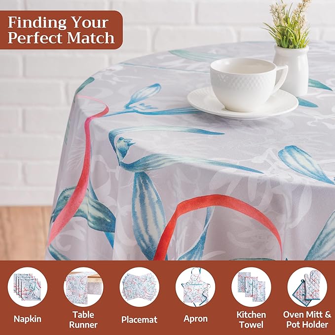 Maison d' Hermine Table Cloth Round Table 100% Cotton 63 Inches Fall Tablecloth Reusable Everyday Use for Thanksgiving Christmas Decorations Dining Farmhouse Party (Enora)