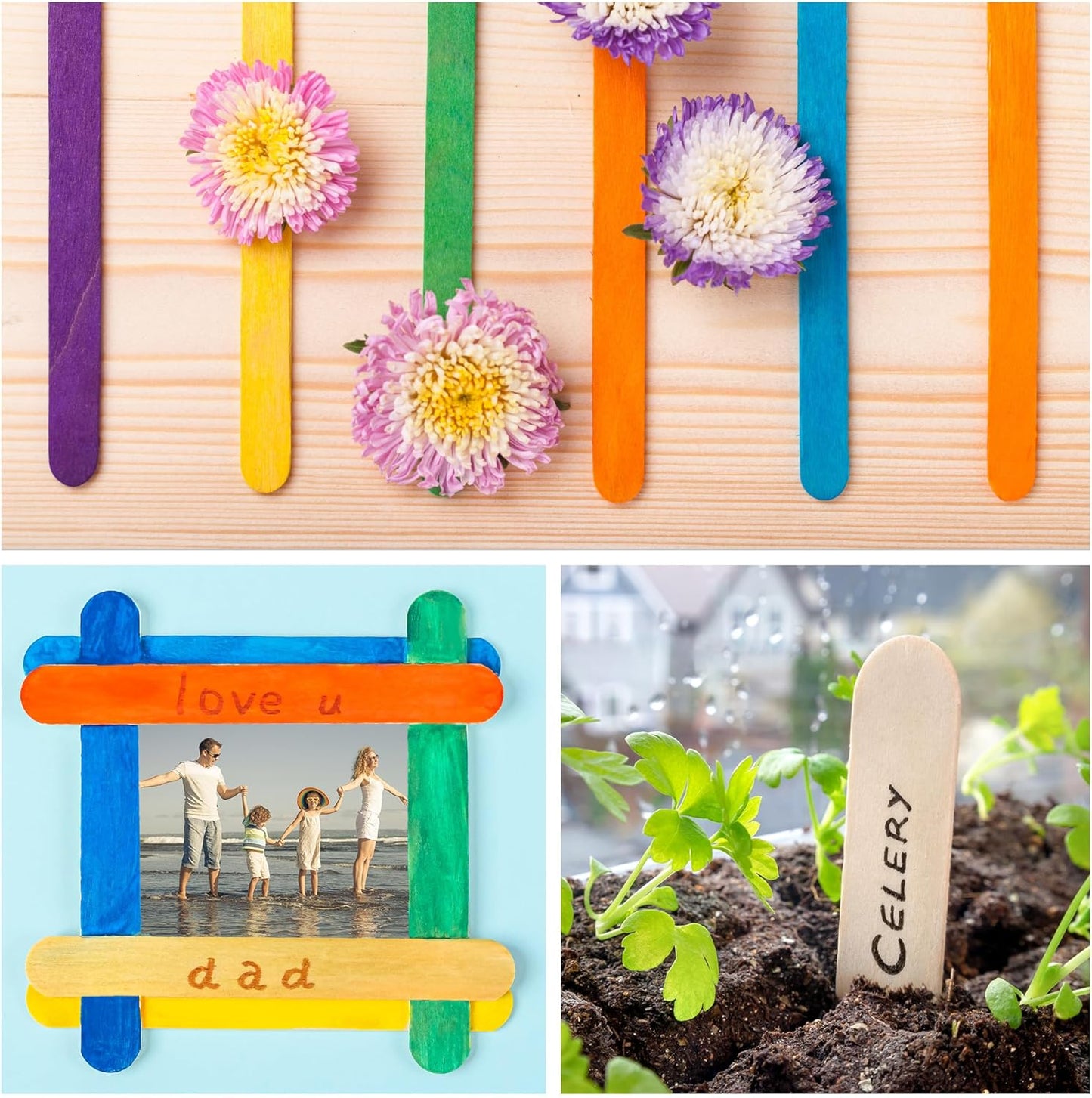 60 Pieces Jumbo Craft Sticks, 8 Inch Natural Wooden Popsicle Sticks, Multi-Functional Ice Cream Sticks for Crafts, Tongue Depressors, Hair Removal and Waxing Sticks, Plant Labels, DIY Classroom Crafts