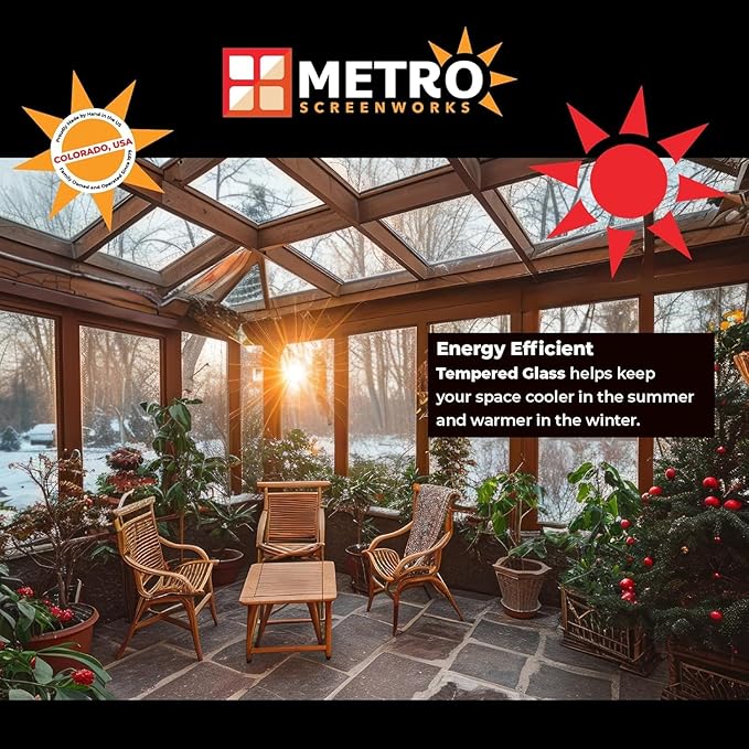 Metro Screenworks Framed Tempered Glass Panel for Porch & Patio Panels, Outdoor Enclosures, (24-1/2" x 6-1/4", Almond) Enclose Your Porch with Tempered Glass Panels - Glass Panel Replacement