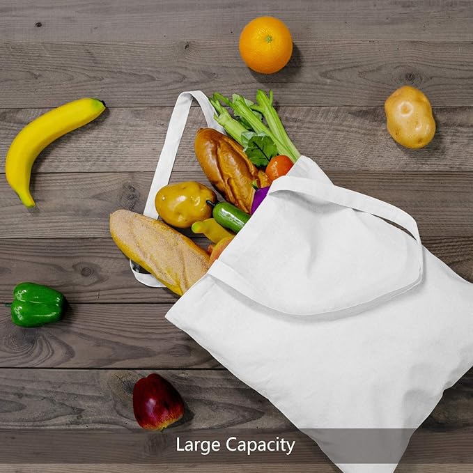 TOPDesign 12-Pack Economical 16"x15" White Cotton Tote Bag, Lightweight Medium Reusable Grocery Shopping Cloth Bags, Suitable for DIY, Advertising, Promotion, Gift, Activity