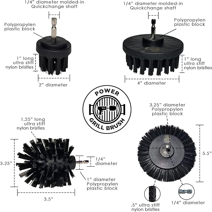 Grill Brush 5 Piece BBQ Cleaning Kit - Nylon Safe Bristle, Wire Free, Safe for All Grates Stainless Steel, Porcelain, Charcoal Smoker Grill Cleaner Scraper, Accessories Outdoor