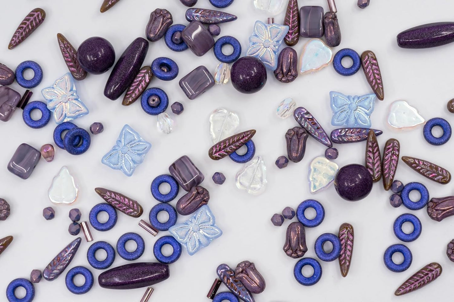 2.1oz (60 g) Mix of Unique Czech Bohemia Glass Pressed Beads, Violet Purple Pink Crystal AB, Table Cut, Matte and Glossy, Hand Made BCV