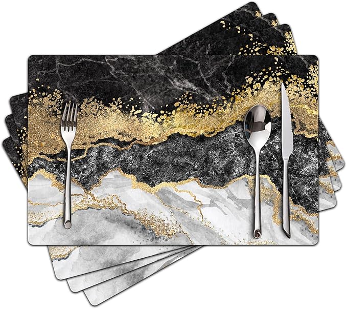 Placemats Set of 4 - Faux Leather Heat Resistant Placemats for Dinner Table, Non-Slip Waterproof Oil-Proof Washable Reusable Placemat for Indoor Outdoor Kitchen Decor, 15.75In*11.81In