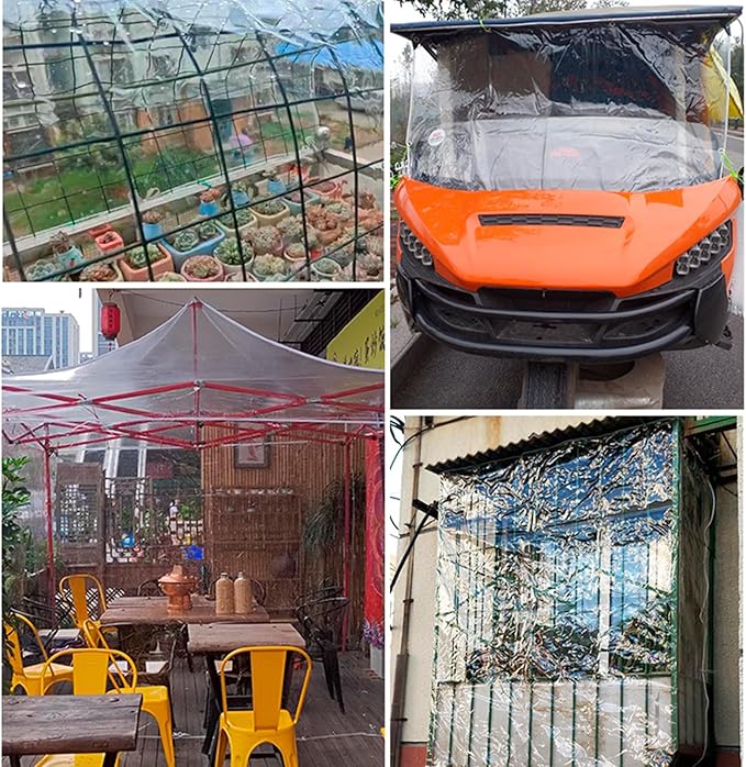 Clear Tarps Heavy Duty PVC, Transparent Tarp Durable Waterproof Dustproof Windproof, Tarpaulin with Grommets & Ropes for Greenhouse, Patio, Garden, Pavilion, Chicken, Porch, Outdoor (3.3' x 8.2')