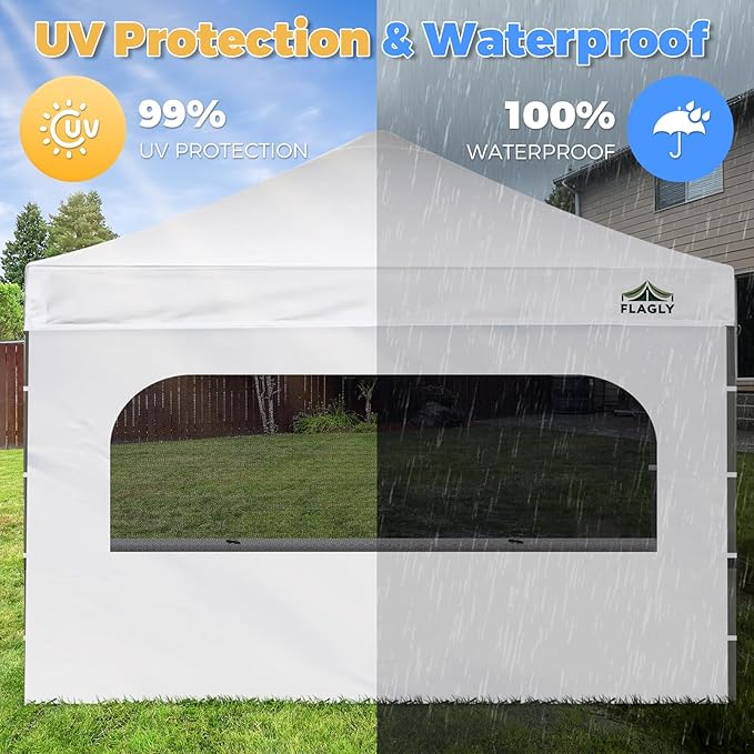 10x10 Pop Up Canopy Sidewall - 1 PC 300D Waterproof Attachable Tent Wall, Privacy Shade for Outdoor Events, Vendor Booths (Tent Not Included, with U-Shaped Window)