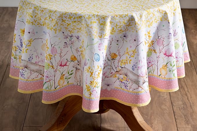 Maison d' Hermine Table Cloth Round Table 100% Cotton 63 Inches Tablecloth Reusable Decorative Everyday Use for Dining Room, Farmhouse, Home, Party, Festive & Wedding Spring Summer - Easter Zest