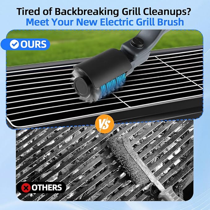 Upgraded Electric Grill Brush, Cordless Rechargeable Grill Cleaning Brush with Adjustable Angle, Stainless Steel Brush Head, 3-Speed Power, 90-Min Runtime, Waterproof Cleaner for BBQ Grates (Gray)
