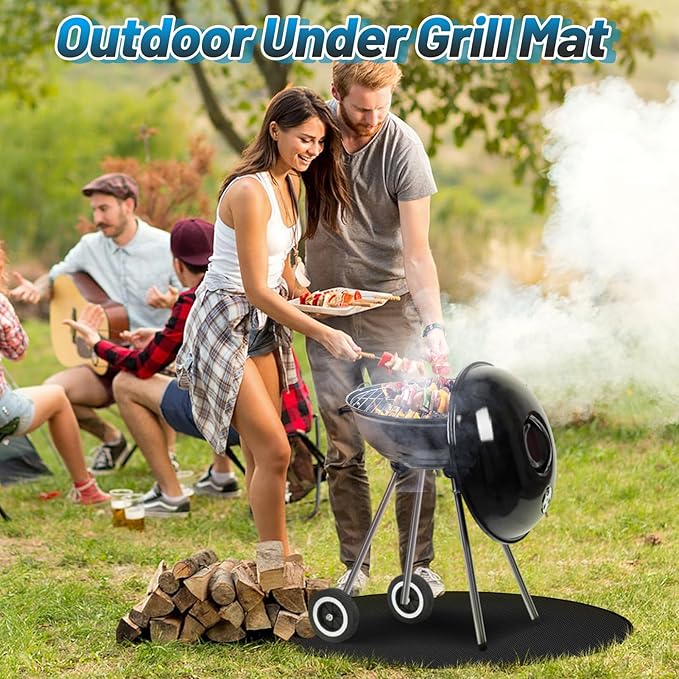 Apipi 39'' Fire Pit Mat Compatible with Solo Stove Ranger - Fireproof Grill Mat Deck Patio Protector, 3-Layer Reusable Easy to Clean Round BBQ Mat for Outdoor Camping Accessories, Black