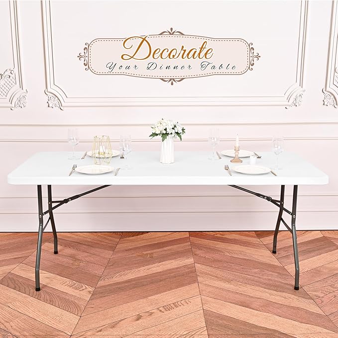 6 Pack Stretch Fabric Table Top Cap Cover, fits 8Ft Tables, Spandex Table Covers Washable Elastic Universal Rectangle Tablecloth Protector for Indoor Outdoor Party Picnic Wedding, White, 30" W x 96" L
