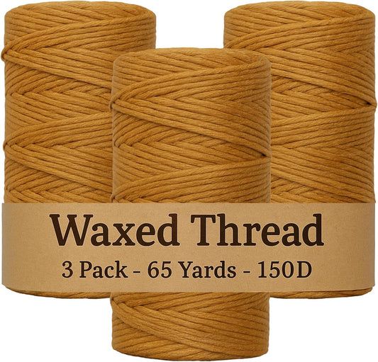 Waxed Thread 3X Wax Thread, 65 Yardx0.8mm Wax String, 150D Waxed Leather String in Tan Perfect Dream Catcher Supplies