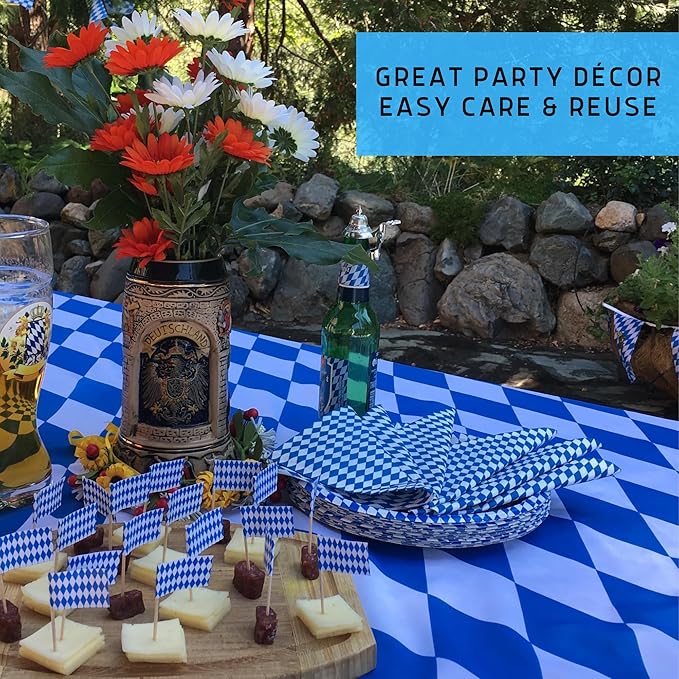 Blue & White Oktoberfest Tablecloth 40" x 40" – Bavarian Checkered Polyester Table Cover – Oktoberfest Decorations for Party, German Theme Party Supplies, Reusable & Durable | OktoberfestHaus