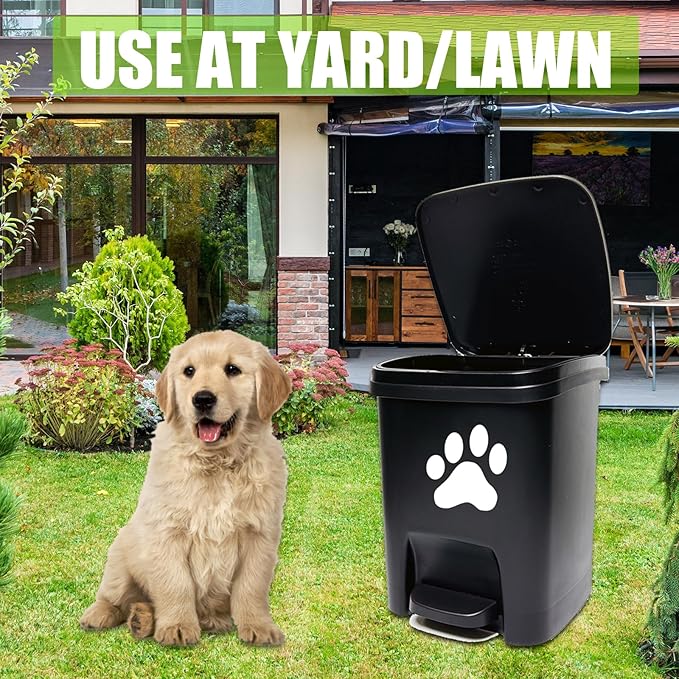 Tebiete Dog Poop Trash Can Outdoors Pet Waste Station with Lid Hands-Free Pedal Garden Yard Home with 100pc Waste Bags, Black