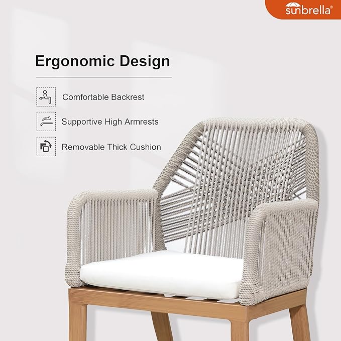 PURPLE LEAF 9 Pieces Patio Dining Set Aluminum Modern Rectangular Table and Rattan Arm Chairs with Cushions for Kitchen Porch Garden Outdoor Furniture Sets, Teak