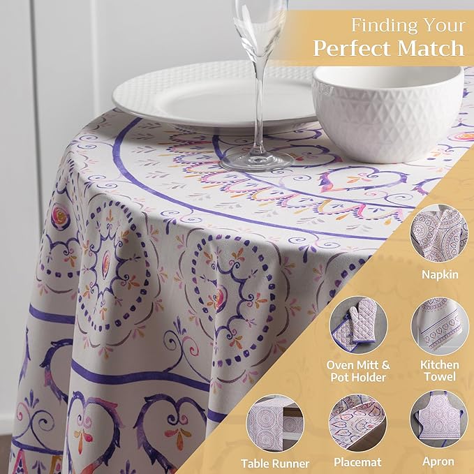 Maison d' Hermine Table Cloth Round Table 100% Cotton 69 Inches Tablecloth Reusable Decorative Everyday Use for Dining Room, Farmhouse, Home, Party, Festive & Wedding Spring Summer - Mandala