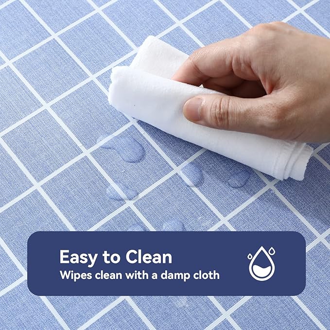 Romanstile Rectangle Vinyl Tablecloth, 100% Waterproof Oil-Proof Checkered Plastic Table Cloth, Heavy Duty Wipeable Table Covers for Dining, Camping, Picnic, Outdoor - 54 x 78 Inch, Blue
