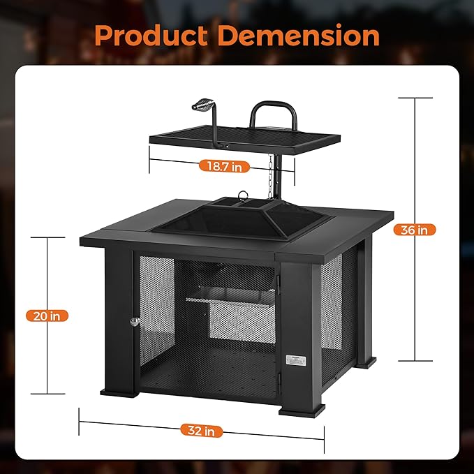 BALI OUTDOORS Fire Pit with BBQ, Outdoor Fire Pit for Wood Burning, Patio Firepits for Outside with Grill