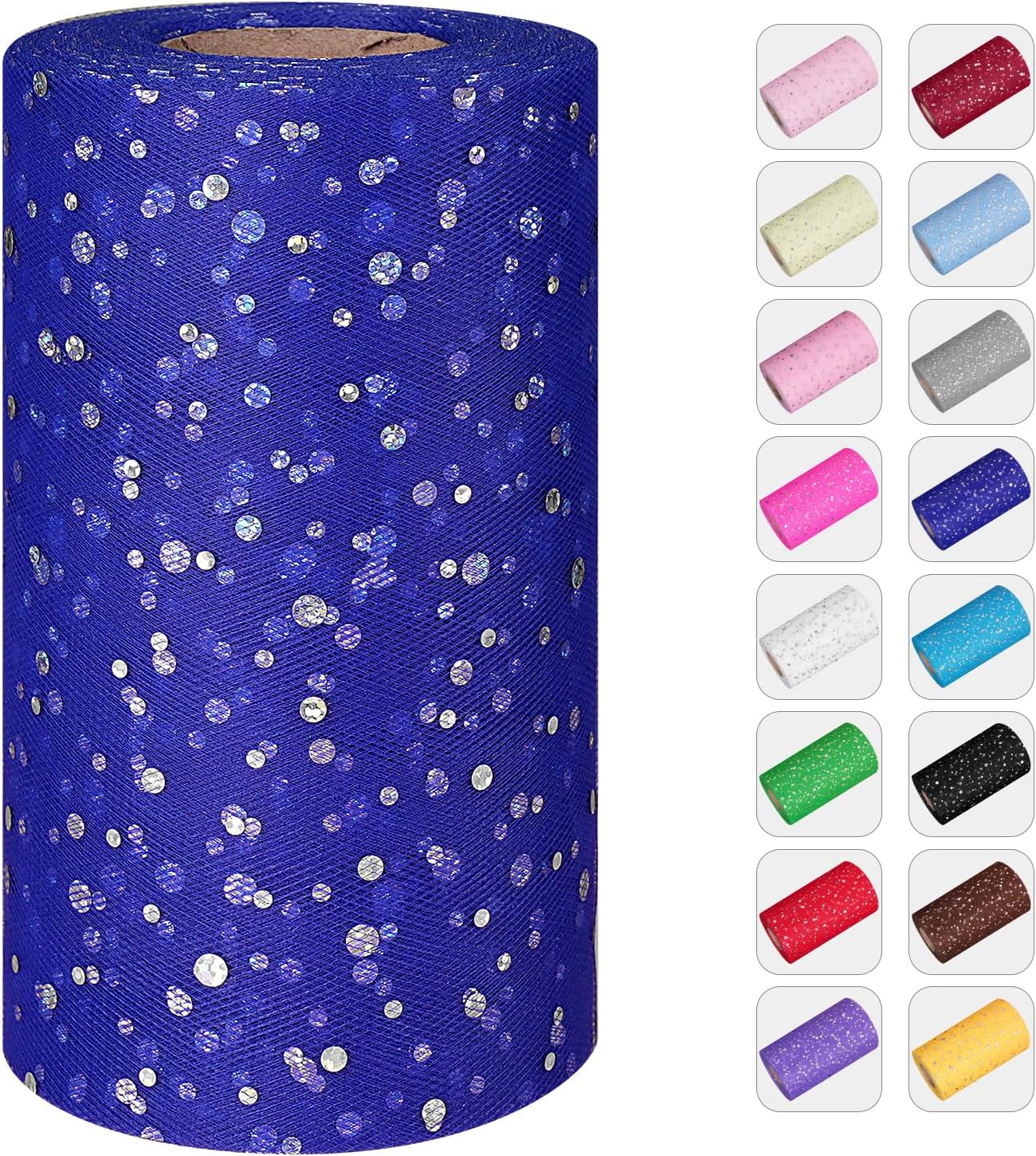 Glitter Tulle Rolls, 6” by 50 Yards (150FT) Sequin Tule Netting Fabric Tulle for Tutu Skirts Sewing Birthday Wedding Party Decoration (Royal Blue)
