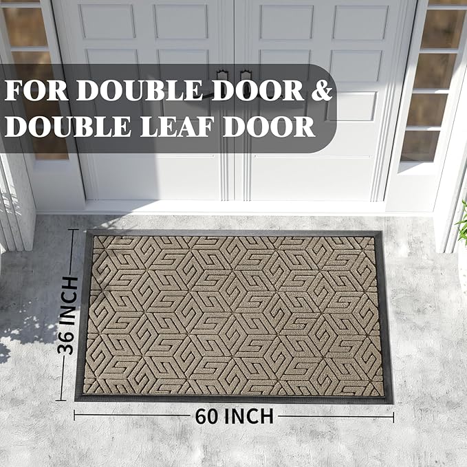 Yimobra Extra Large Door Mat 60x36, All-Weather Waterproof Outdoor Mats for Front Door, Non Slip Rubber Doormat for Patio Proch Outside Entryway Indoor, Pale Khaki