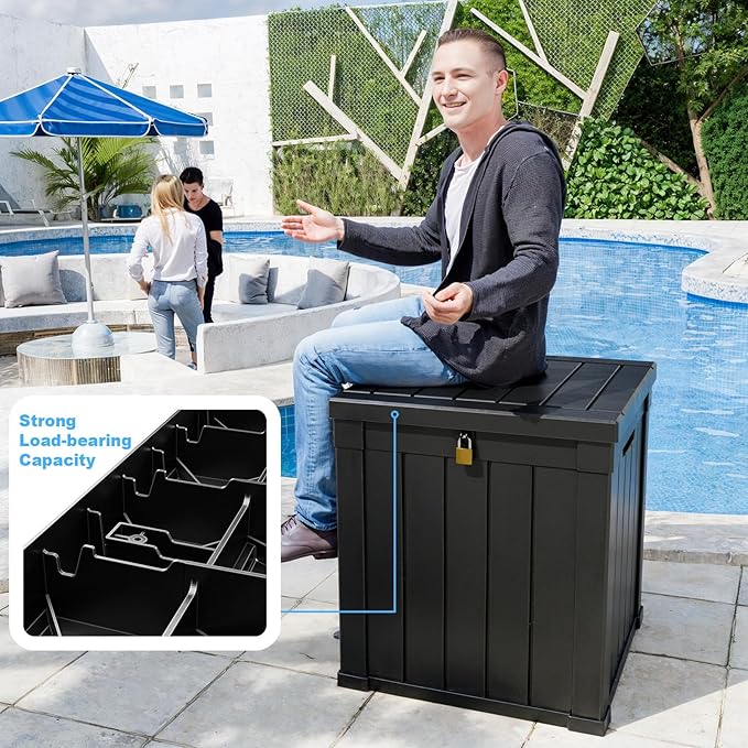 50 Gallon Waterproof Outdoor Storage Box,Resin Deck Box,Lockable Outside Storage Box Container for Patio Furniure,Garden,Tools (50 Gallon,Black)