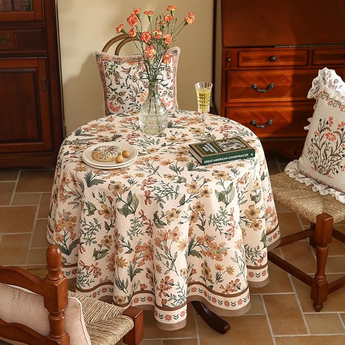 Designer Linen Round Tablecloth,William Morris Vintage Soft and Durable Table Cloth,Decorative Table Cover for Kitchen,Dining,Thanksgiving,Tea Party,Christmas,Diameter 67"-Athea
