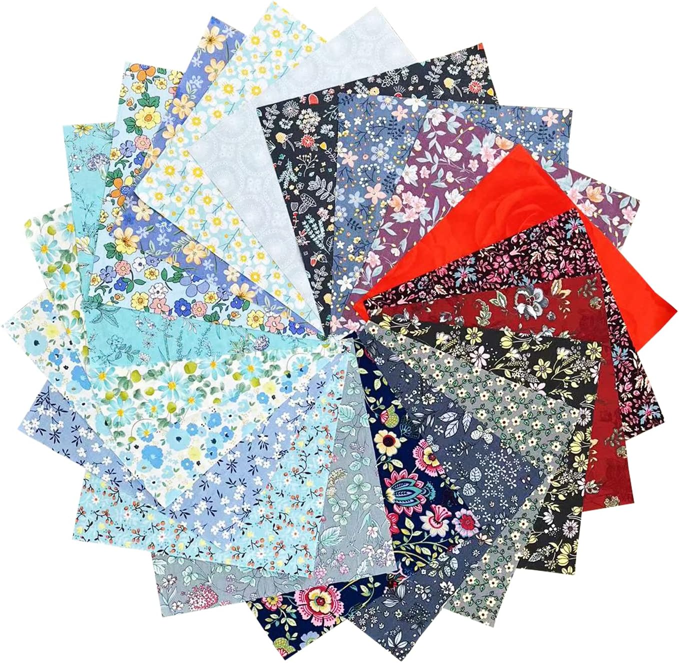 HANPATQUI 50PCS 12 x 12 inch Floral 100% Cotton Fat Quarters Fabric for Sewing and Quilting Bundles Precut Fabric Square for DIY Craft Patchwork