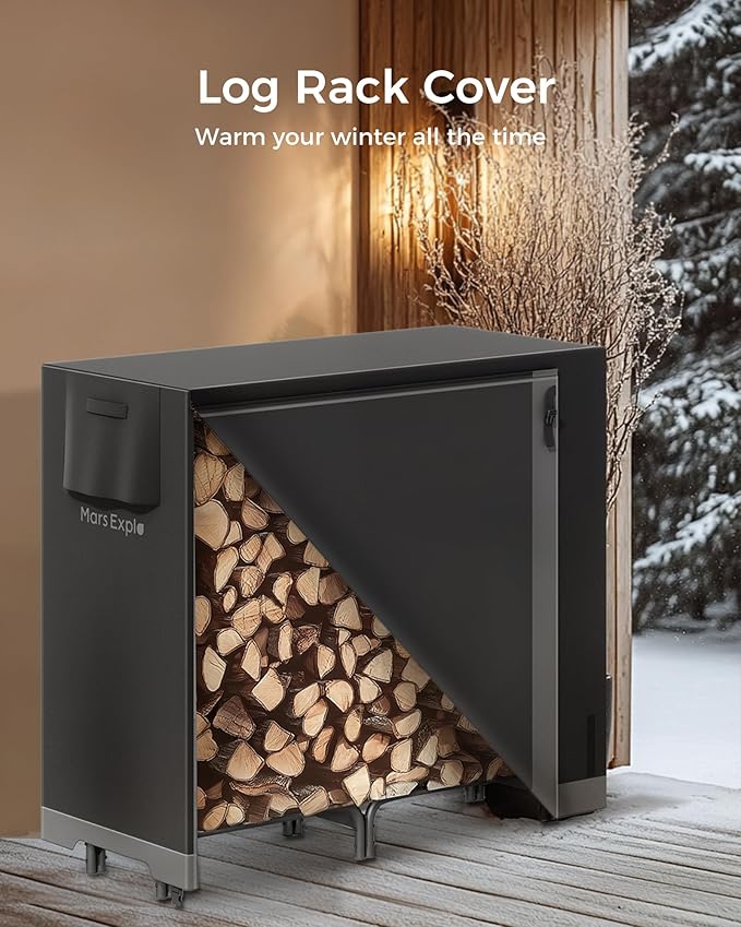 4ft Firewood Log Rack with Cover Outdoor, Heavy Duty Indoor Outdoor Firewood Storage Log Rack with Cover Combo Set Black