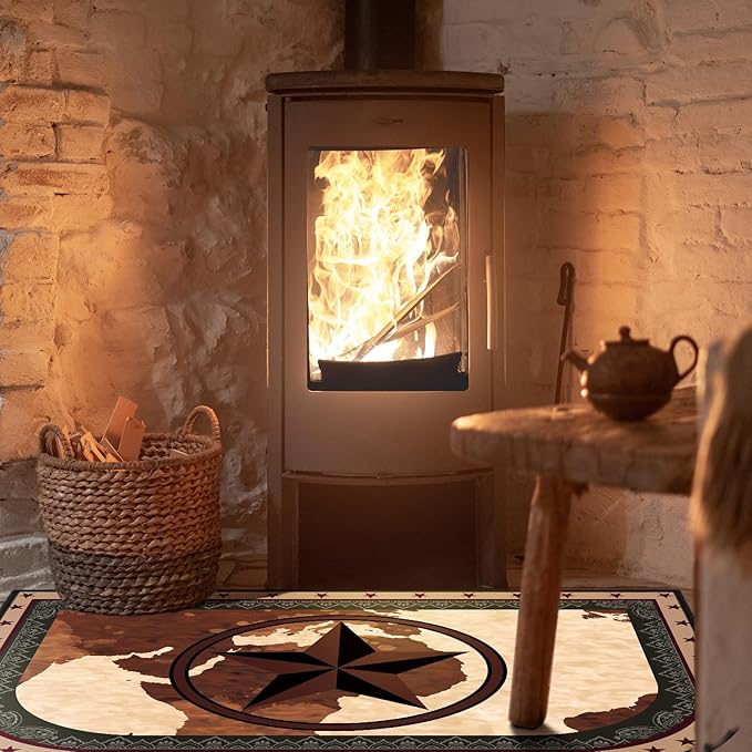 Demissle Cabin Fireplace Hearth Rug Fireplace Mats Cabin Southwestern Fireproof Rug Fire Resistant Mat for Wood Stove Floor for Kitchen Indoor Outdoor(27 x 48 Inch,Retro)