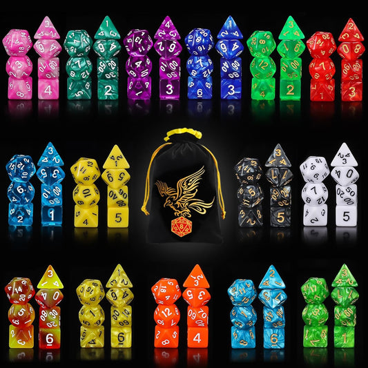 QMay DND Dice Set 15 X 7 Polyhedral Dice (105pcs) with 1 Large Flannel Bag, D&D Dice (D4 D6 D8 D10 D% D12 D20) for Dungeons and Dragons RPG MTG Table Games