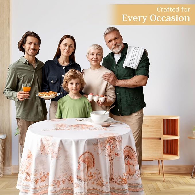 Maison d' Hermine Table Cloth Round Table 100% Cotton 69 Inches Fall Tablecloth Reusable Everyday Use for Thanksgiving Christmas Decorations Dining Farmhouse Party (Giving Thanks)