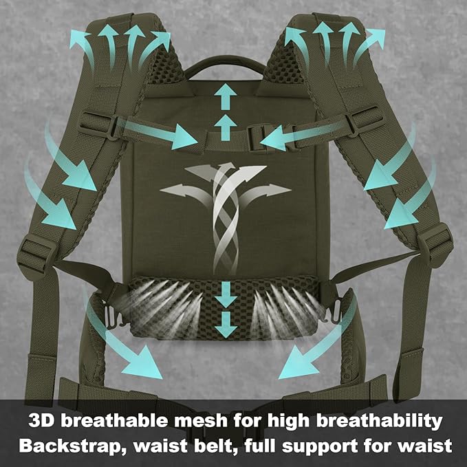 PETAC GEAR Upgraded Weighted Backpack Rucking Backpack for Weight Plates/Honeycomb Breathable fabric/Belt support/Back support platform (max 15lbs capacity) (RG)