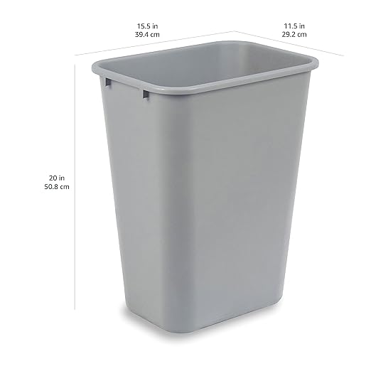 Amazon Basics Rectangular Commercial Office Wastebasket, 10 gallons (Pack of 1), Grey