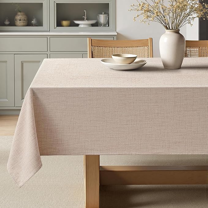 MIULEE Natural Linen Polyester Tablecloth 52x70 Inch Spring Rectangle Table Cloth Waterproof,Stain Resistant & Wrinkle Resistant for Dining Party Wedding