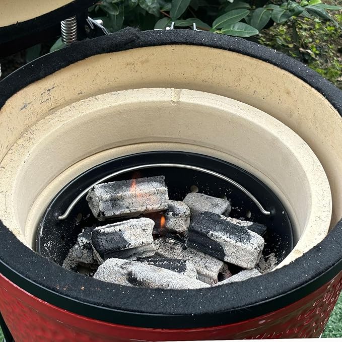 Charcoal Ash Basket Airflow for MiniMax Small,Medium Big Size Green Egg Weber Kettle Carbon Steel Fire Bowl with Handles Kamado Joe Jr,Grill Rust Resistant Enamel Coated Ash Cleanup Basket