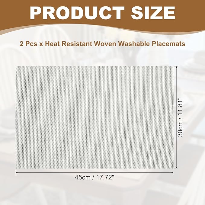 uxcell Faux Linen Placemats, 12x18 Inch Heat Resistant Place Mats Machine Washable Non-Slip Cloth Placemats for Dining Table Kitchen Indoor Outdoor Home Decoration(Gray,2Pcs)
