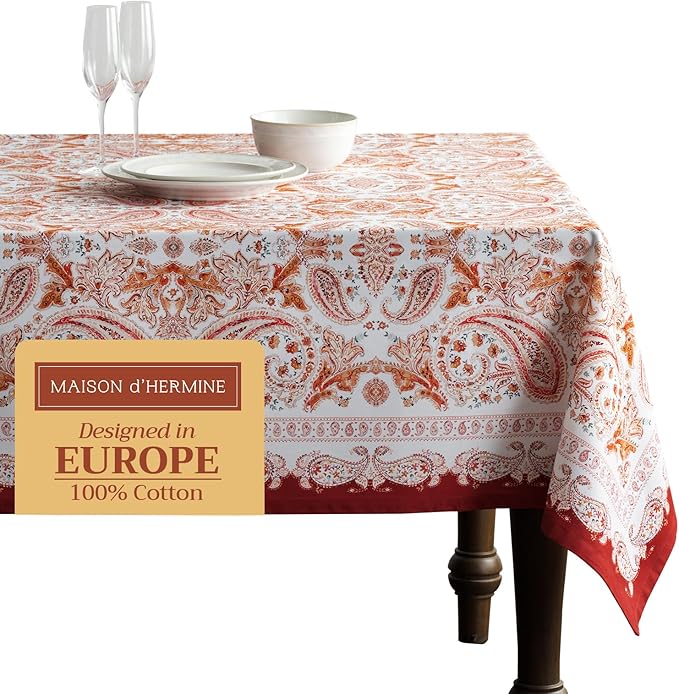 Maison d' Hermine Table Cloth Square Table 100% Cotton 60 x 60 Inches Fall Tablecloth Reusable Everyday Use for Thanksgiving Christmas Decorations Dining Farmhouse Party (Orient)