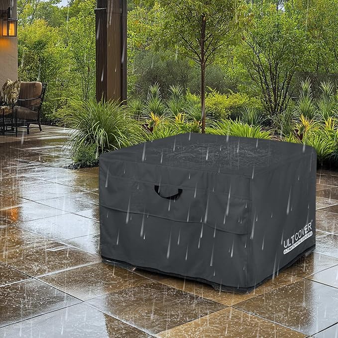 ULTCOVER Patio Fire Pit Table Cover Square 32 inch Outdoor Waterproof Fire Bowl Cover, Black