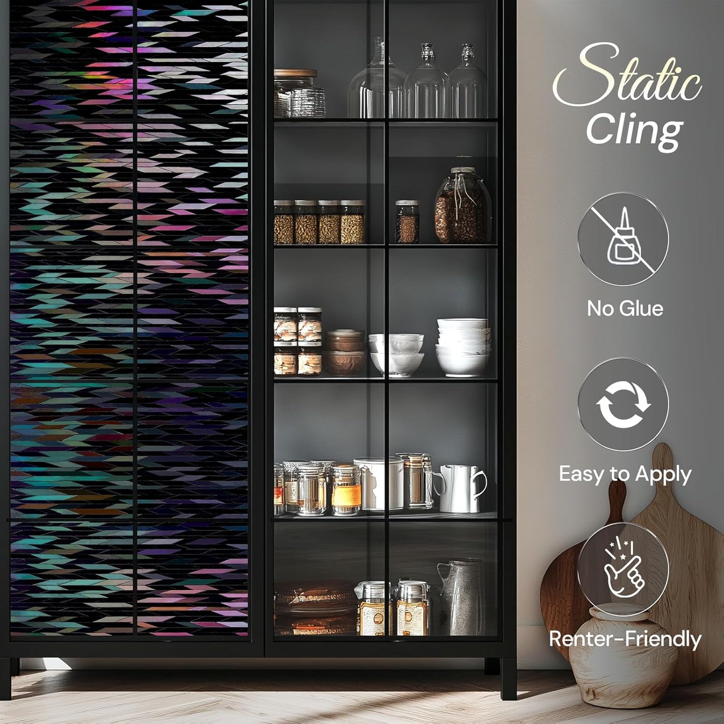 rabbitgoo Window Privacy Film, Total Blackout Window Film, Stained Glass Heat Control Glass Thermal Sticker, Room Darkening Door Cover, Anti-UV Privacy Cling with Installation Tools, 35.4" x 157.4"