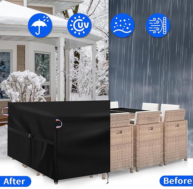 Patio Furniture Cover, 102inch Outdoor Furniture Covers Waterproof for Outdoor Couch/Table and Sofa Sectional Rectangular, Black-102"L x 40"W x 28"H