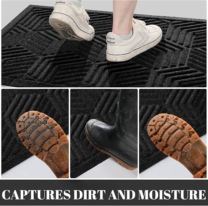 Yimobra Extra Large Door Mat 60x32, All-Season Waterproof Outdoor Mats for Front Door Entrance with Drainage Holes, Heavy Duty Non-Slip Doormat for Garage Patio Entryway Indoor, Black
