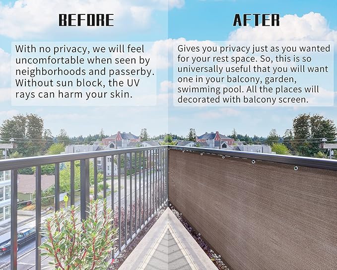 3'x10'Balcony Privacy Screen Cover Fence Cover UV Protection Weatherproof Windscreen Heavy Duty for Patio, Backyard,Brown