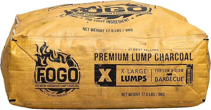 FOGO Super Premium Hardwood Lump Charcoal, Natural, Large Sized Lump Charcoal for Grilling and Smoking, Restaurant Quality, 17.6 Pound Bag, 2-Pack