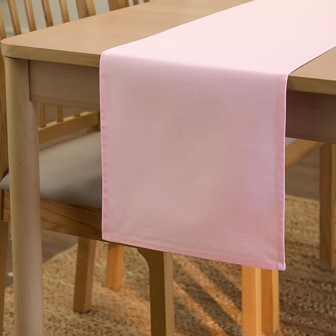 Encasa XO Table Runner 13"x48" Long | Cotton Canvas Fabric | Light Beige Solid Color | Machine Washable & Durable