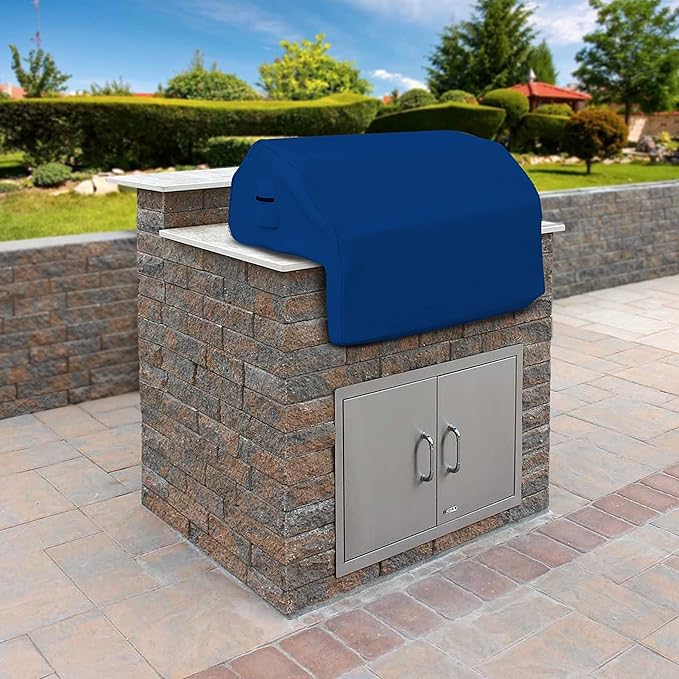 Covers & all Built-in Outdoor Grill Cover, Durable Heavy Duty 18 Oz Waterproof Cover Tuff Material with Air Pocket & Elastic for Snug Fit (36" W x 26" D x 24" H inches, Blue)