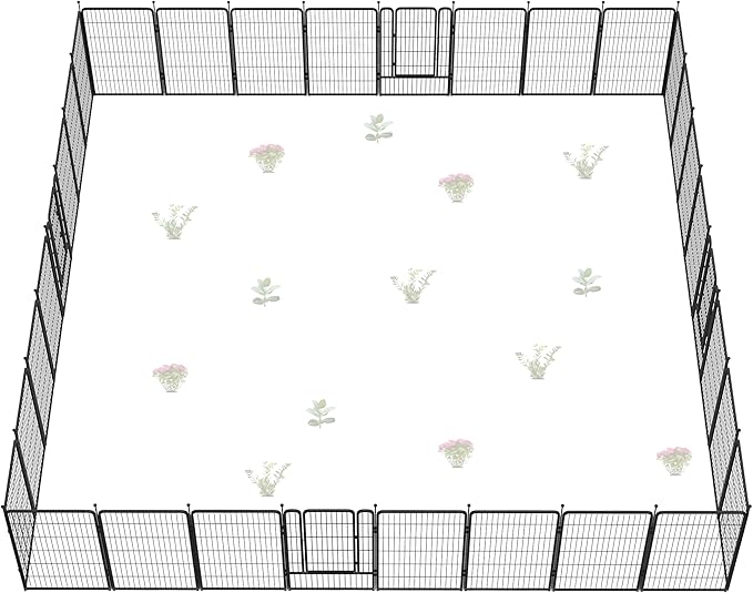 FXW Garden Fence Outdoor for The Yard – 45in(H) x 71.3ft(L) Heavy Duty Metal Animal Barrier for Dog and Rabbit, Decorative Dog Fence, 32 Panels, Black