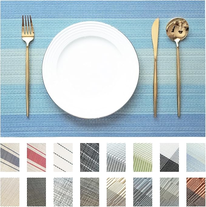 Placemats Set of 6 Vinyl/Plastic Woven Place Mats for Kitchen Table Indoor/Outdoor Washable Placemat Wipeable Dining Table Mats (Ocean Geode,6)
