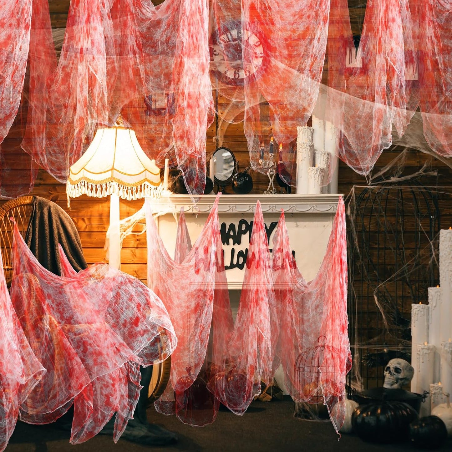 Boao Halloween Cheese cloth 85 x 394 Inch Bloody Cheesecloth Roll for Crafts Large Cotton Muslin Gauze Fabric for Halloween Outdoor & Indoor Spooky Decoration