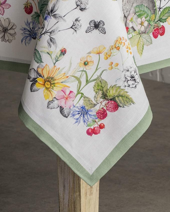 Maison d' Hermine Table Cloth Rectangle Table 100% Cotton 60 x 120 Inches Tablecloth Reusable Decorative for Dining Room, Farmhouse, Home, Party, Festive & Wedding Spring Summer - Printemps