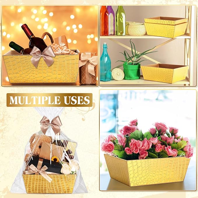Wonderjune 20 Pcs Valentines Day Gift Baskets Empty To Fill Baskets For Gifts Empty With Gift Bag Bow Valentines Gifts Storage Basket Bulk for Wedding Party Wrapping(Gold)